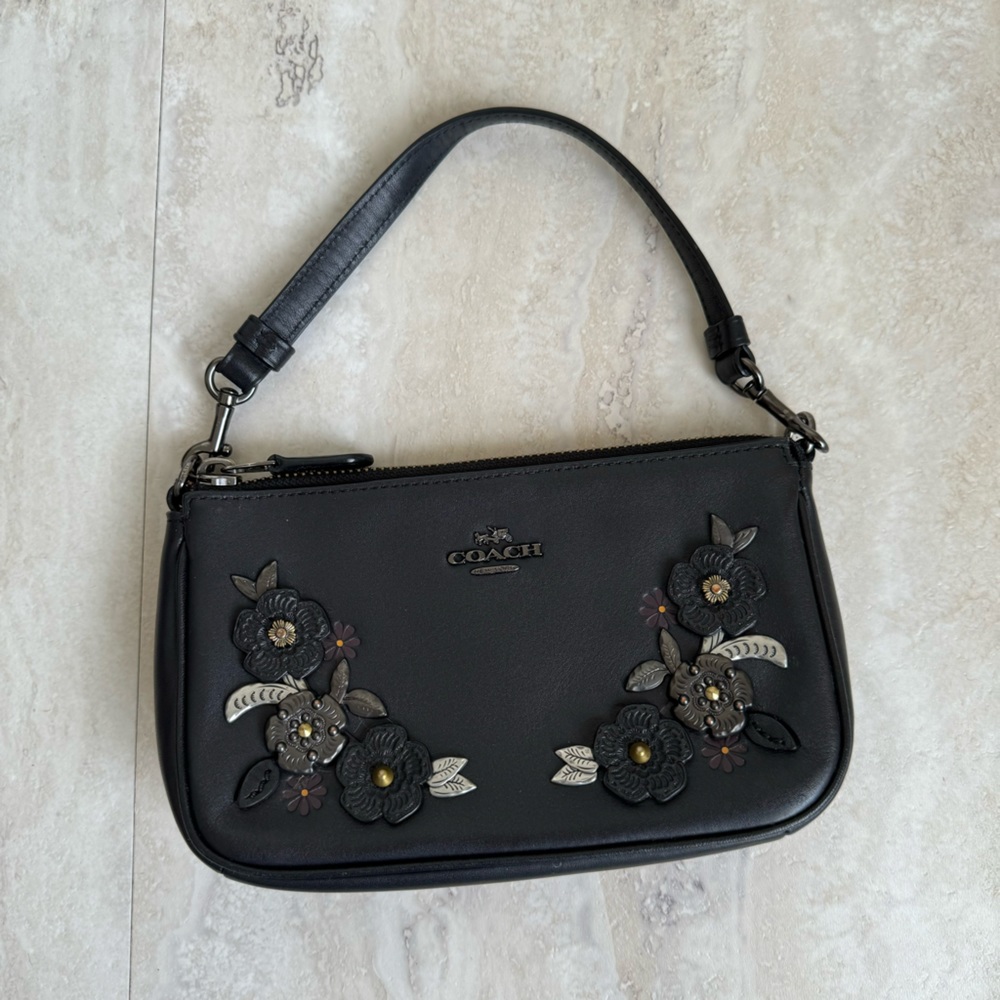 Coach Nolita Clutch Wristlet Pouch Mini Bag Floral Black Leather